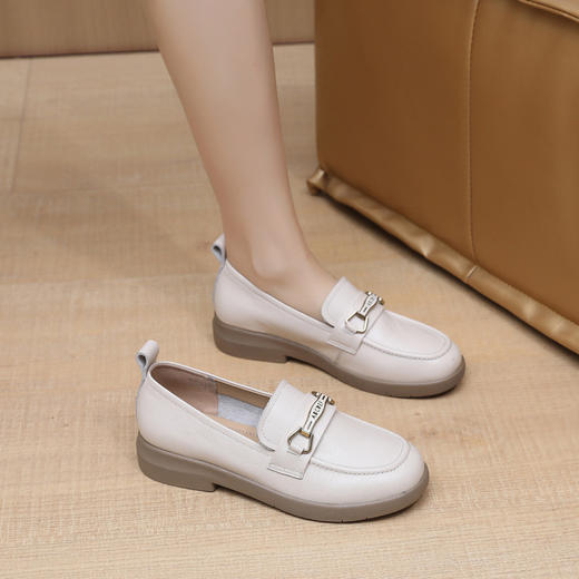 丁摩 女单鞋平底乐福鞋新款头层牛皮圆头女懒人鞋5ZF-9154 商品图1