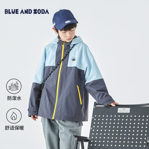 蓝汽水25冬季新款亲子中大男童拼色休闲外套防风防水条纹肌理上衣 商品图0