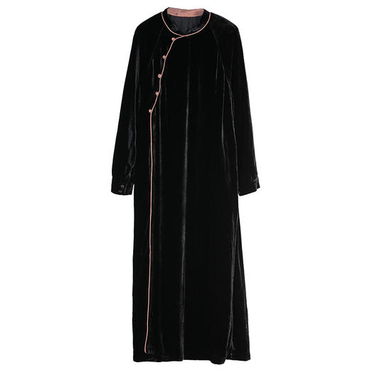 牧衣游原创 丝绒净色连衣裙秋季新款复古立领气质新中式长裙 庭雨 商品图4