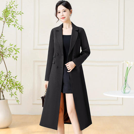 QYM 7258015-Y风衣西装领中长款腰带外套 商品图1