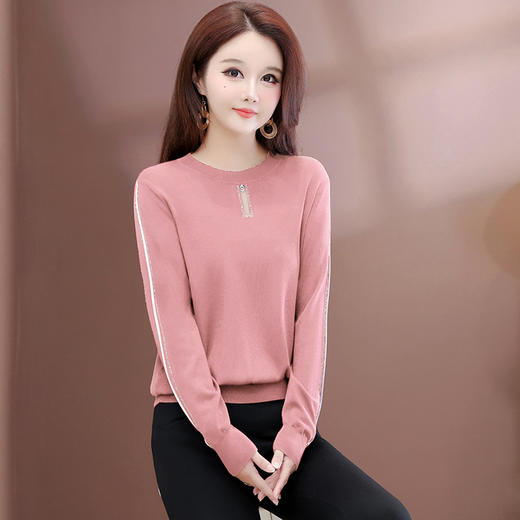 QYM 25702-Y薄款休闲衫时尚纯色针织衫宽松打底衫 商品图2