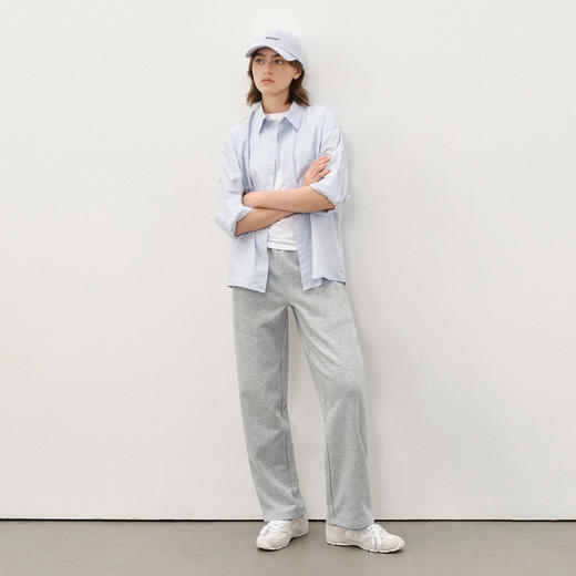 714street日系休闲加绒灰色卫裤男2025秋冬新款潮牌简约直筒裤子 商品图3