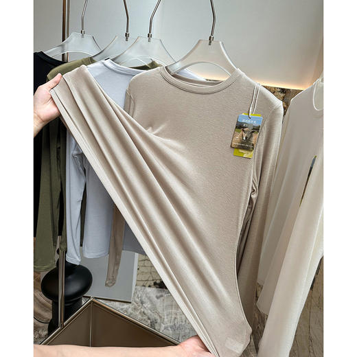 官网699！华家羊毛醋酸高弹肌底衣百搭修身显瘦内搭轻薄保暖女士长袖打底衫上衣 商品图3