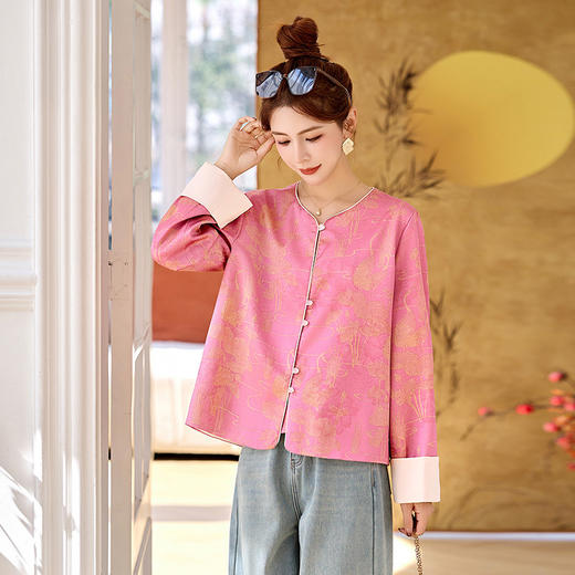 HR MDN25001新中式国风上衣复古印花小香风外套 商品图0