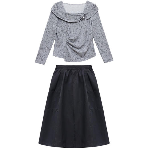 QYM 25XY12-Y两件套小衫+高腰半身裙套装 商品图4