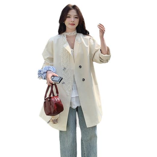 HR MDN25007法式蕾丝拼接风衣外套韩版宽松大衣 商品图4