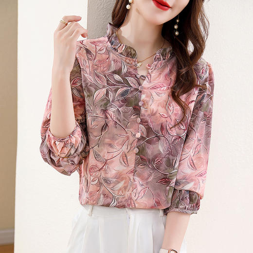新中式国风印花木耳领衬衫时髦上衣KQL-E324N9068 商品图2