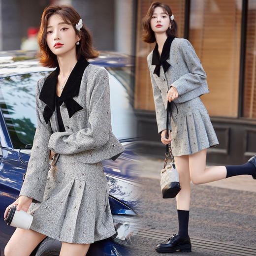 小香风蝴蝶结套装，时尚气质减龄撞色小个子两件套裙HR-ZYQQ10 商品图3