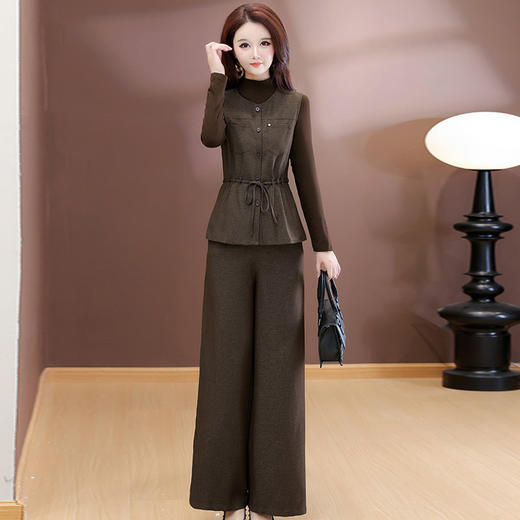 QYM 25YS23-Y时尚休闲套装马甲针织裤阔腿裤三件套 商品图0
