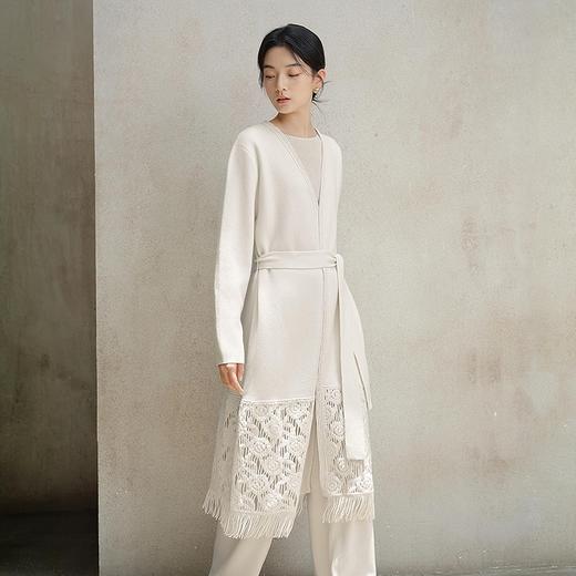 【林栖设计小店】纯白系列绵羊毛毛织外套保暖镂空流苏仿手钩花2025秋冬新款毛衣女1953203 商品图2