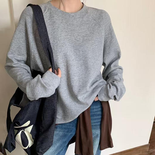 韩版2025秋季新款纯棉圆领 插肩基础BF打底衫宽松ins潮风长袖百搭T恤 商品图2