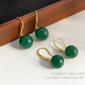 丁摩 高级感绿玛瑙耳坠复古宫廷风耳环时尚小众耳饰品5ZF-2938