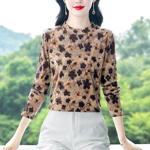 KQL B41N9913妈妈洋气半高领长袖T恤打底衫印花 商品图0