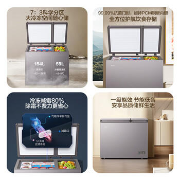 海尔（Haier）213L双温冰柜京东自营家用冷藏冷冻两用双温柜无需频繁除霜一级能效保鲜FCD-213GHXPCDZ 商品图3