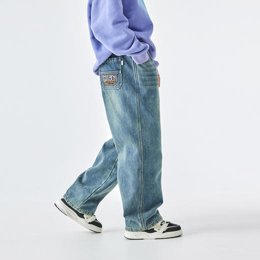 蓝汽水2025年冬季新款亲子中大童加绒牛仔裤亲肤暖绒个性口袋裤子 商品图3