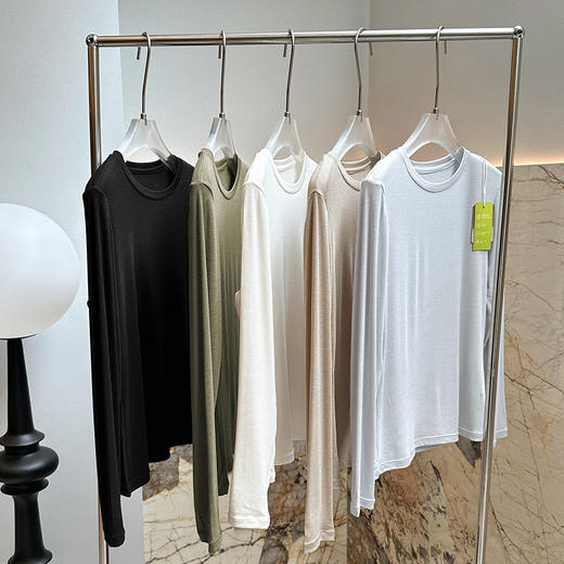 官网699！华家羊毛醋酸高弹肌底衣百搭修身显瘦内搭轻薄保暖女士长袖打底衫上衣 商品图2