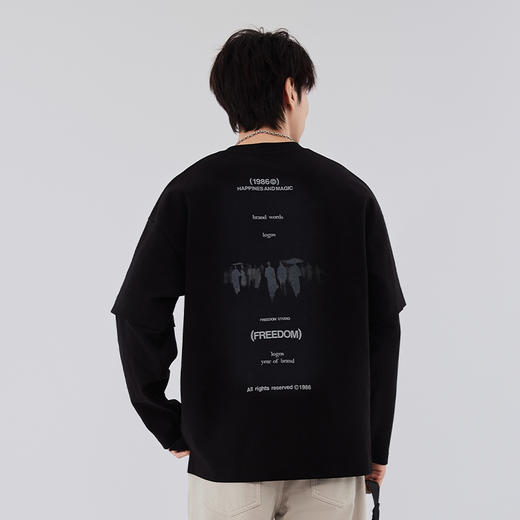 【新品上新】HX 秋季假两件圆领长袖T恤C102530018101 商品图4