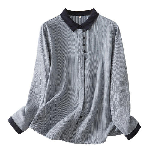 GYH 6211休闲百搭撞色拼接衬衫开衫显瘦棉纱小衫 商品图4