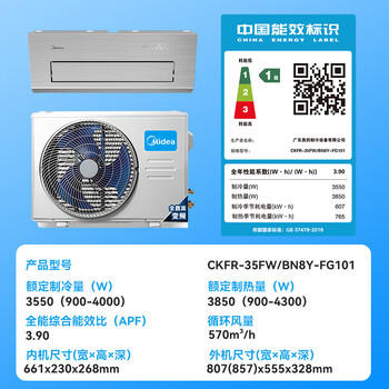 美的（Midea）厨房空调专用机 小凉方 嵌入式大1.5匹冷暖变频一级能效 防油烟大冷量CKFR-35FW/BN8Y-FG101钛钢灰 商品图2