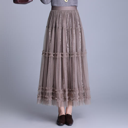 MYX时尚网纱蛋糕裙垂坠感松紧腰休闲长裙2025年秋季新款洋气半身裙 商品图1