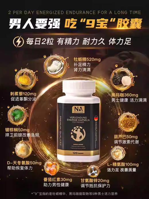 德国NA牡蛎精华9宝胶囊120粒玛咖片男士活力精力成人补锌精氨酸肾 商品图0