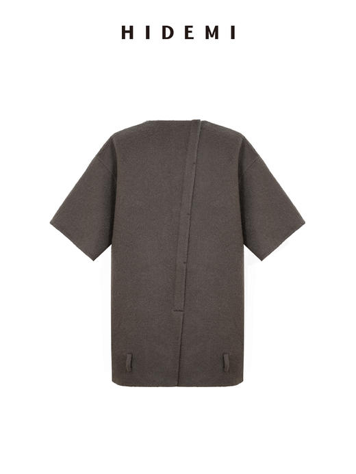 HIDEMI 甄选羊驼毛系列混纺极简圆领廓形短袖套头大衣外套 商品图9