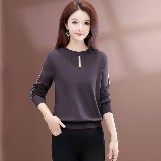 QYM 25702-Y薄款休闲衫时尚纯色针织衫宽松打底衫 商品图1