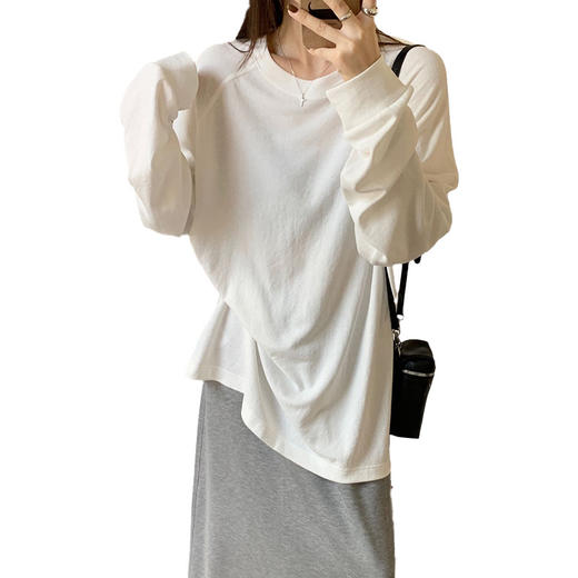 韩版2025秋季新款纯棉圆领 插肩基础BF打底衫宽松ins潮风长袖百搭T恤 商品图4