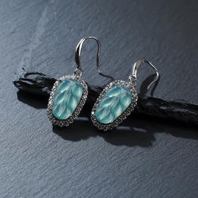 丁摩 新中式天然蓝水翡翠冰种蓝水叶子镶嵌女款高级感轻奢耳环饰品5ZF-SY102