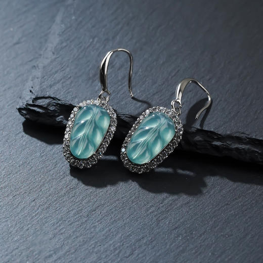 丁摩 新中式天然蓝水翡翠冰种蓝水叶子镶嵌女款高级感轻奢耳环饰品5ZF-SY102 商品图0