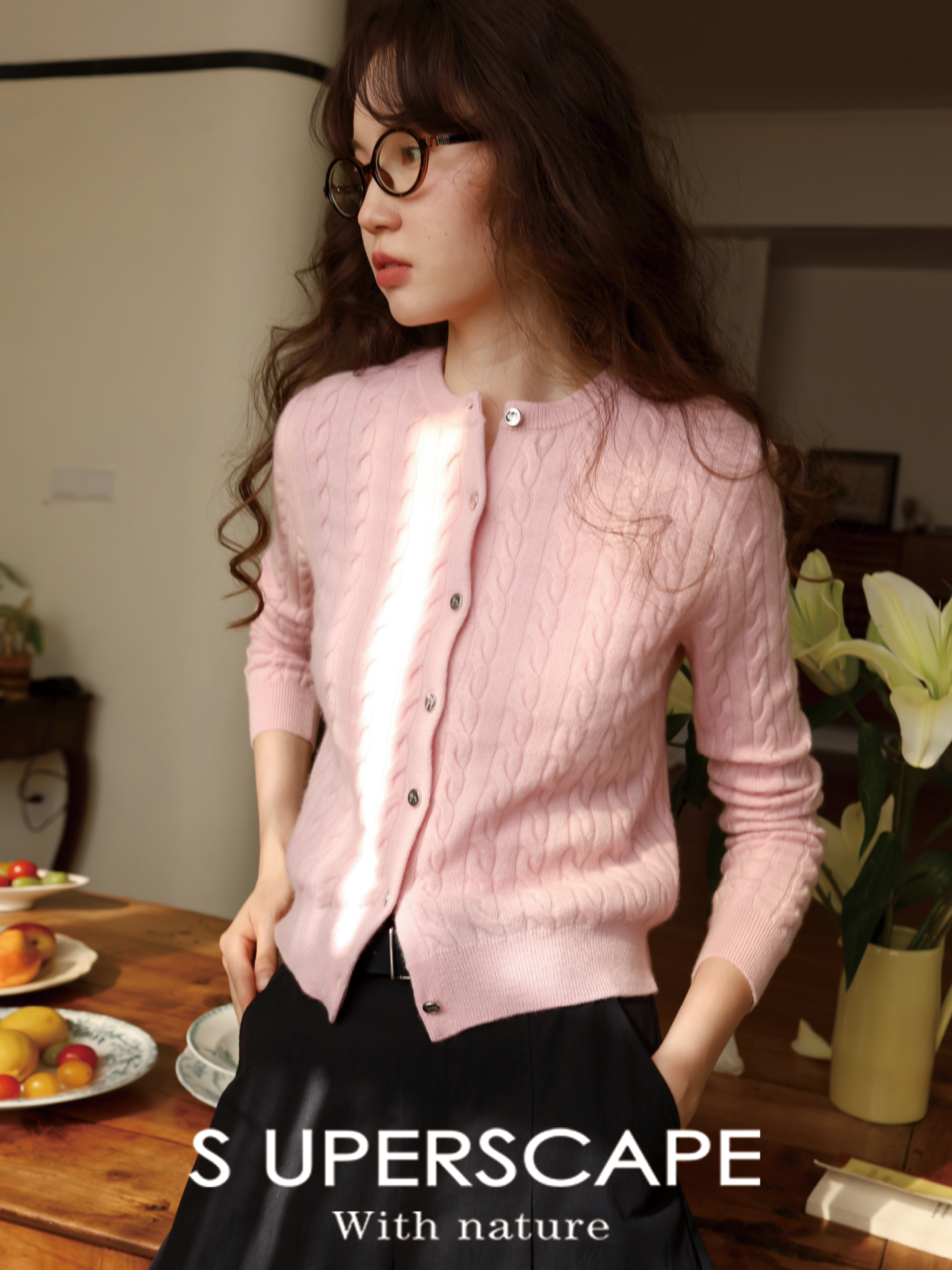 素舶 康赛妮100羊绒羊毛软糯保暖秋冬圆领绞花针织开衫