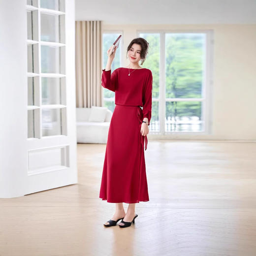 ASE纯色高端大气桑蚕丝连衣裙简约通勤 商品图2