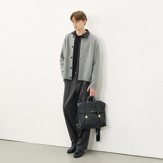 714street羊毛混纺桂花针毛衣开衫外套2025秋冬立体宽松针织衫男 商品图3