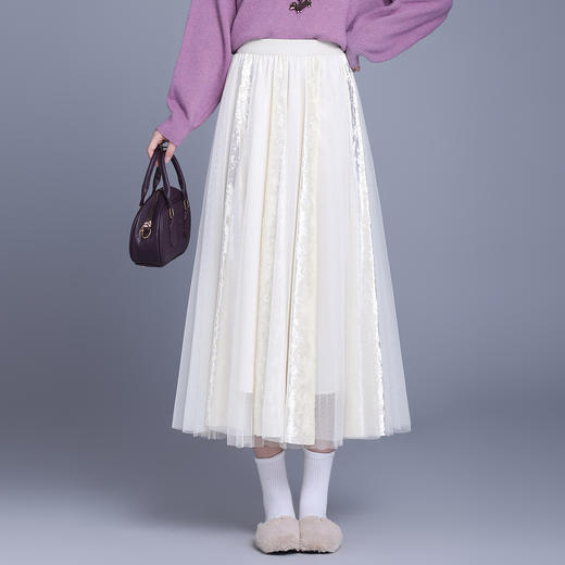MYX百褶网纱大摆裙垂坠感休闲半身裙2025年秋季新款时尚高腰A字裙 商品图0