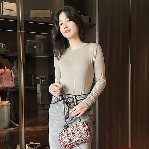 官网699！华家羊毛醋酸高弹肌底衣百搭修身显瘦内搭轻薄保暖女士长袖打底衫上衣 商品图1