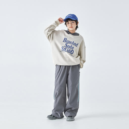 蓝汽水25年冬季新款亲子中大男童加绒机能裤侧边撞色防泼水休闲裤 商品图4