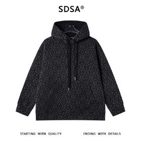 WY1120SDSA男士秋冬新款痞帅男装休闲绒毛暗纹提花抽绳连帽卫衣简约时尚