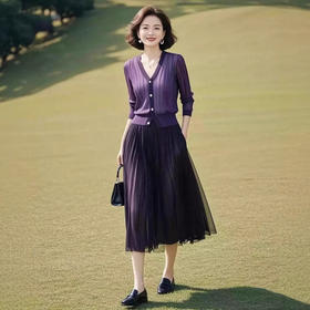 2025早秋通勤休闲独特漂亮小个子紫色上衣半身裙套装	 G325A8166078