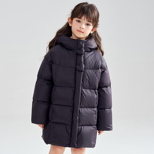 笛莎Deesha 2025冬季新款女童爱心三防蓄热连帽中长款羽绒服 商品图2