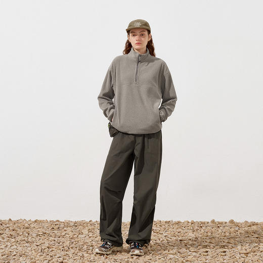 714street波浪绒落肩宽松半拉链卫衣男2025秋冬国潮立领情侣上衣 商品图2