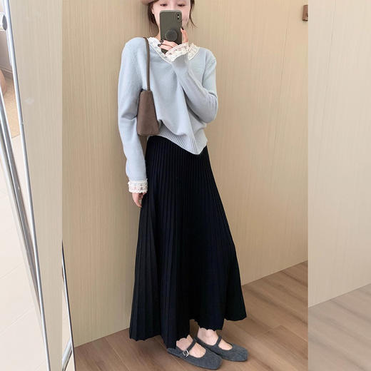 西遇垂坠感a字半身裙长款女秋季新款高腰梨型遮胯百褶伞裙SS051465 商品图1