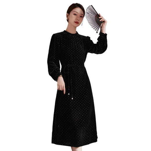 SM82498360真丝丝绒连衣裙女2025秋冬新款高端纯色妈妈装桑蚕丝裙字子 商品图4