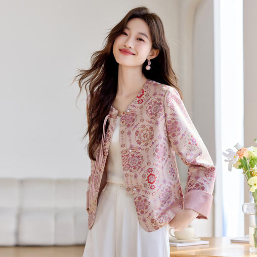 丁摩 新中式国风印花薄外套女春秋季短款洋气复古盘扣上衣5ZF-2517 商品图1