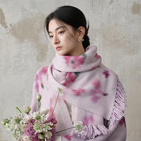 【林栖设计小店】木槿紫听风系列印花围巾流苏羊驼毛优雅保暖百搭2025秋冬新款毛织披肩女2954080