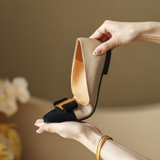 【预售5天】巨巨软！小香风~真皮法式复古方头单鞋女中跟气质浅口粗跟女鞋YS&A961 商品图1