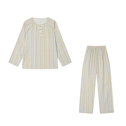 日式纯棉家居服 2025秋冬新款长袖开衫长裤条纹印花休闲可外穿睡衣套装 商品图9