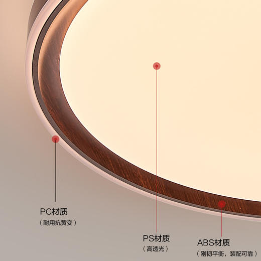 欧普（OPPLE）观澜卧室中古风圆形胡桃木色吸顶灯 商品图5