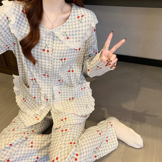 少女甜美樱桃睡衣女春季款长袖慵懒感云朵棉家居服可外穿套装新款新品学生可爱新款家居服 商品图2
