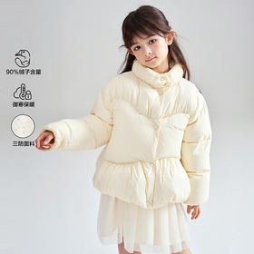 笛莎Deesha 2025冬季新款女童三防抗菌绒甜美花苞立领羽绒服