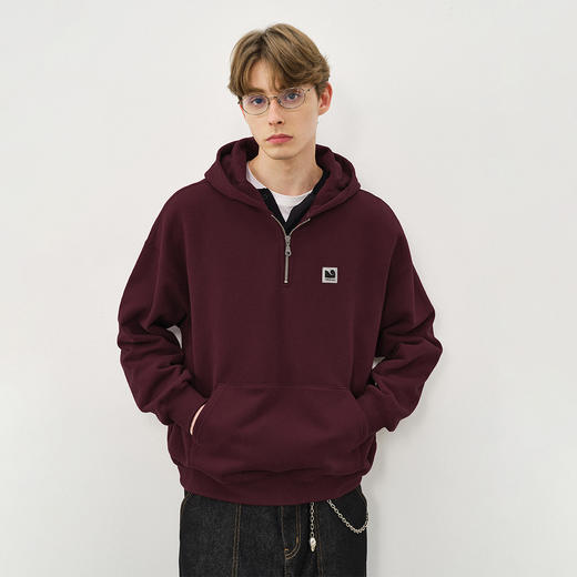 714street潮牌加绒半拉链连帽卫衣男2025秋冬情侣款落肩宽松帽衫 商品图1
